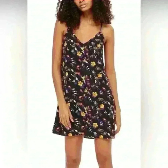 Topshop Midnight Floral Black Multicolor Shift Slip Mini Dress US Size 10​ - Picture 2 of 10